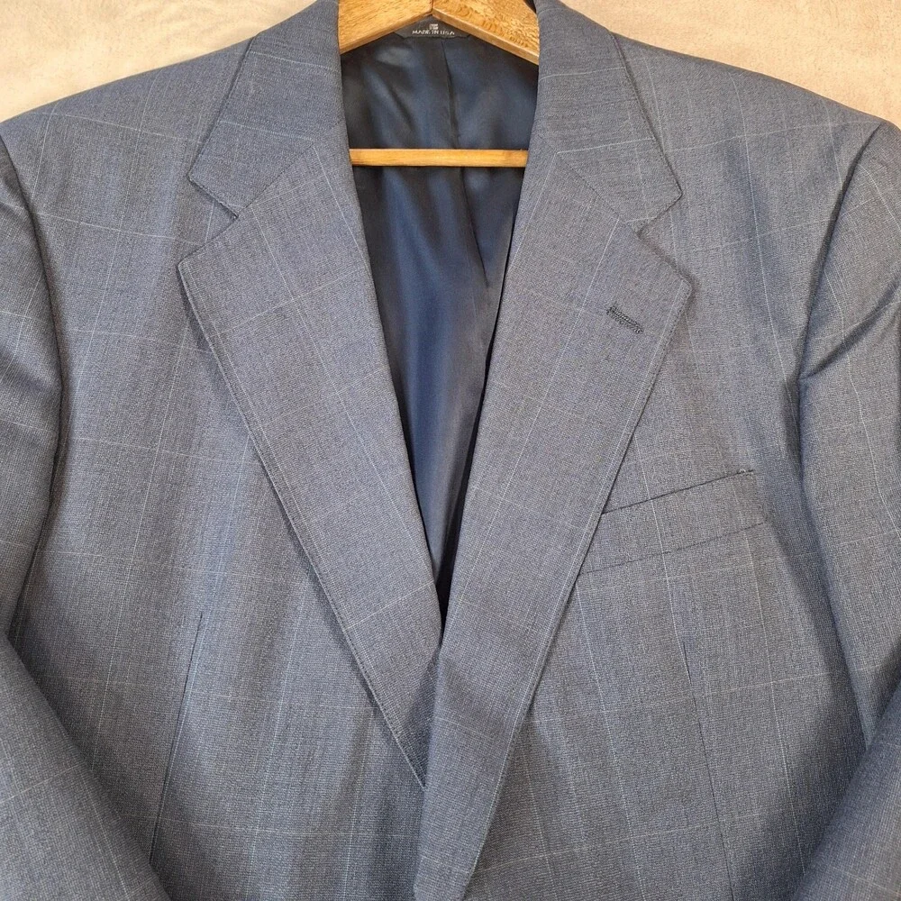 Vintage Polo University Club Sport Coat Mens 44 Gray Wool Plaid 2 Button USA